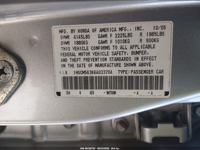 Продаж на аукціоні авто 2006 Honda Accord Sdn Lx Se, vin: 1HGCM56366A033704, номер лоту: 46198762