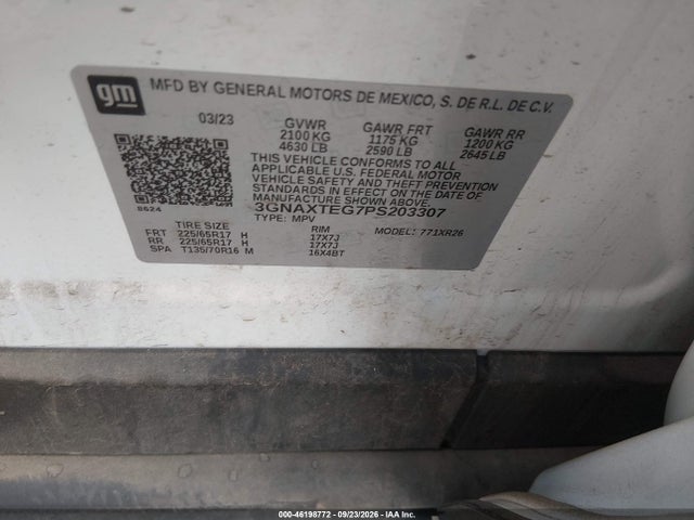 Aukcja sprzedaży 2023 Chevrolet Equinox Awd 2fl, vin: 3GNAXTEG7PS203307, numer aukcji: 46198772