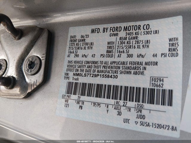 46198771 :رقم المزاد ، NM0LS7T29P1558430 vin ، 2023 Ford Transit Connect Xlt مزاد بيع