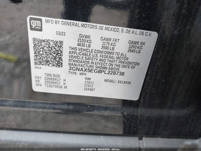 Продаж на аукціоні авто 2023 Chevrolet Equinox Awd 1fl, vin: 3GNAX5EG8PL228738, номер лоту: 46198775