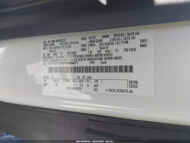 Продаж на аукціоні авто 2023 Ford Transit-150, vin: 1FTYE1Y8XPKA26477, номер лоту: 46198778