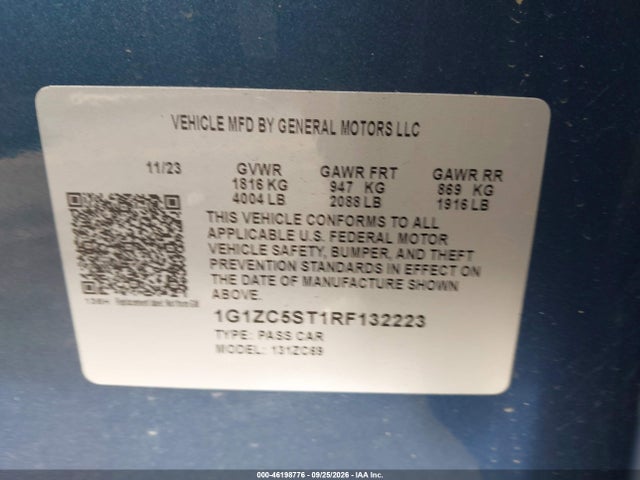 46198776 :رقم المزاد ، 1G1ZC5ST1RF132223 vin ، 2024 Chevrolet Malibu Fwd 1fl مزاد بيع