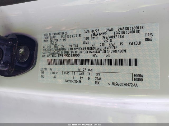 Продажа на аукционе авто 2022 Ford F-150 Xl, vin: 1FTEX1EP8NKD83050, номер лота: 46198780