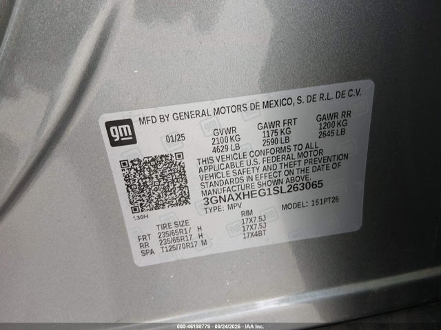 46198779 :رقم المزاد ، 3GNAXHEG1SL263065 vin ، 2025 Chevrolet Equinox Fwd Lt مزاد بيع