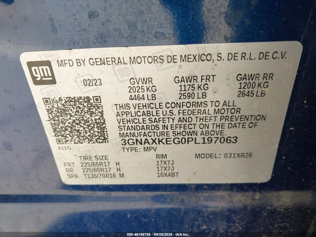 Продажа на аукционе авто 2023 Chevrolet Equinox Fwd Lt, vin: 3GNAXKEG0PL197063, номер лота: 46198785
