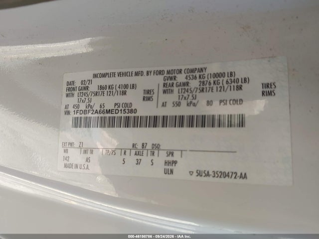 Aukcja sprzedaży 2021 Ford F-250 Xl, vin: 1FDBF2A66MED15380, numer aukcji: 46198786