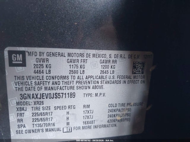 Chevrolet EQUINOX LT 2018 3GNAXJEV0JS571189 Image 9