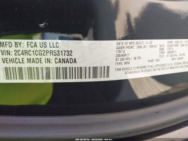 Продажа на аукционе авто 2023 Chrysler Voyager Lx, vin: 2C4RC1CG2PR531732, номер лота: 46198794