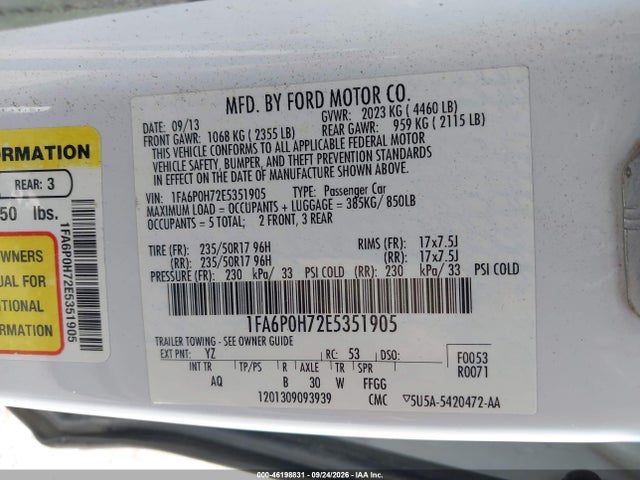 Продаж на аукціоні авто 2014 Ford Fusion Se, vin: 1FA6P0H72E5351905, номер лоту: 46198831