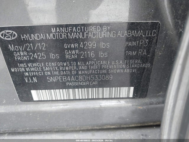 Продажа на аукционе авто 2013 Hyundai Sonata Gls, vin: 5NPEB4AC8DH533089, номер лота: 46198833