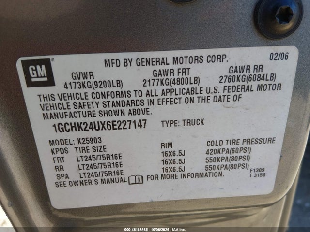 Продаж на аукціоні авто 2006 Chevrolet Silverado 2500hd Lt1, vin: 1GCHK24UX6E227147, номер лоту: 46198865
