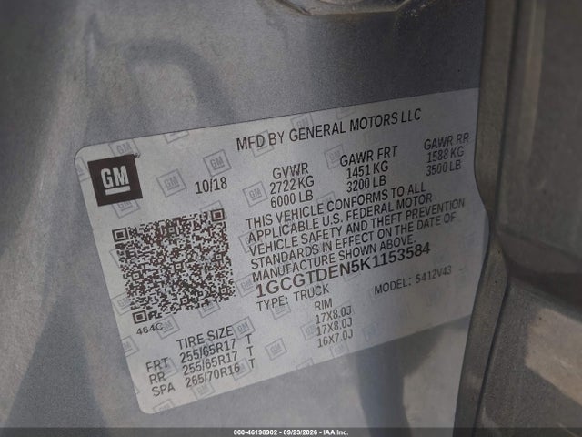 Продаж на аукціоні авто 2019 Chevrolet Colorado Z71, vin: 1GCGTDEN5K1153584, номер лоту: 46198902