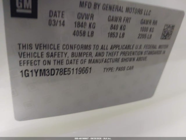 Aukcja sprzedaży 2014 Chevrolet Corvette Stingray Z51, vin: 1G1YM3D78E5119661, numer aukcji: 46198907