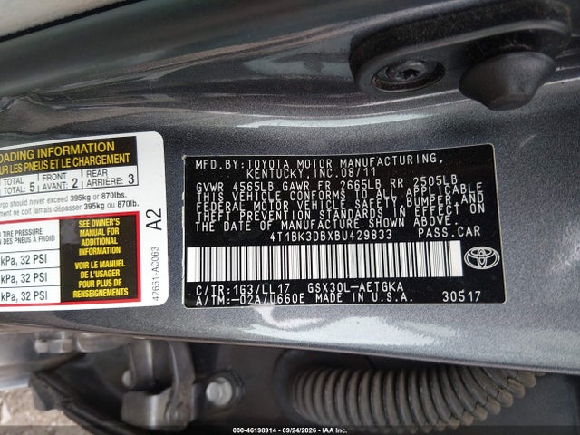 Продажа на аукционе авто 2011 Toyota Avalon, vin: 4T1BK3DBXBU429833, номер лота: 46198914