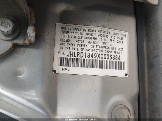 1999 Honda Cr-v Lx მანქანა იყიდება აუქციონზე, vin: JHLRD1849XC006884, აუქციონის ნომერი: 46198915
