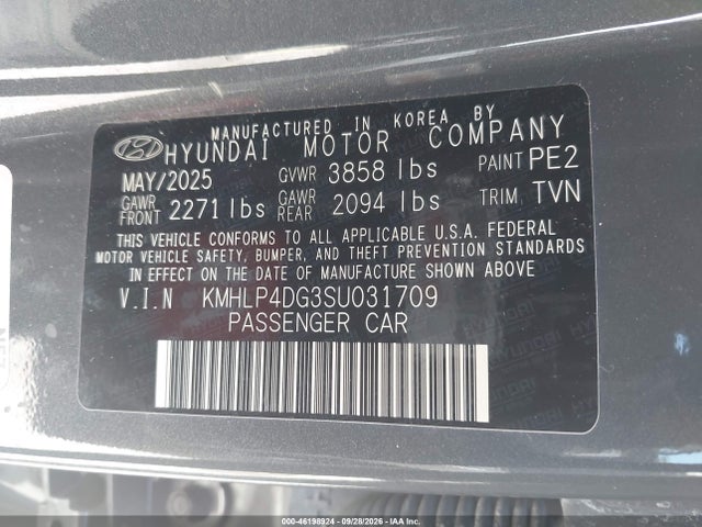 2025 Hyundai Elantra Limited მანქანა იყიდება აუქციონზე, vin: KMHLP4DG3SU031709, აუქციონის ნომერი: 46198924
