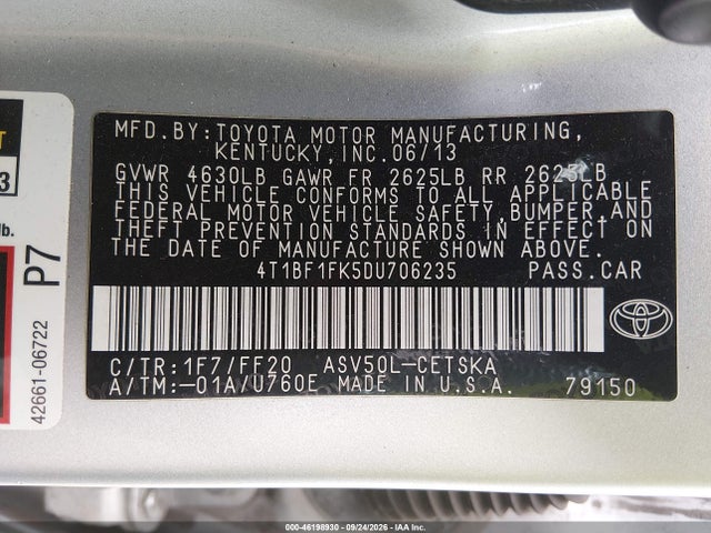 Aukcja sprzedaży 2013 Toyota Camry Se, vin: 4T1BF1FK5DU706235, numer aukcji: 46198930
