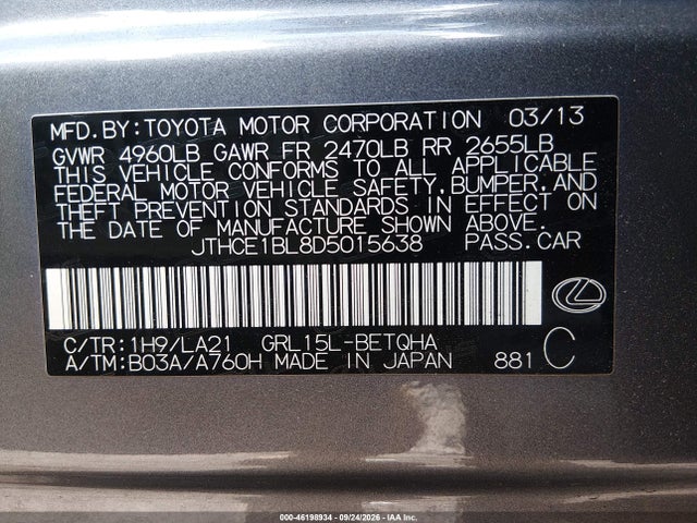 Aukcja sprzedaży 2013 Lexus Gs 350, vin: JTHCE1BL8D5015638, numer aukcji: 46198934