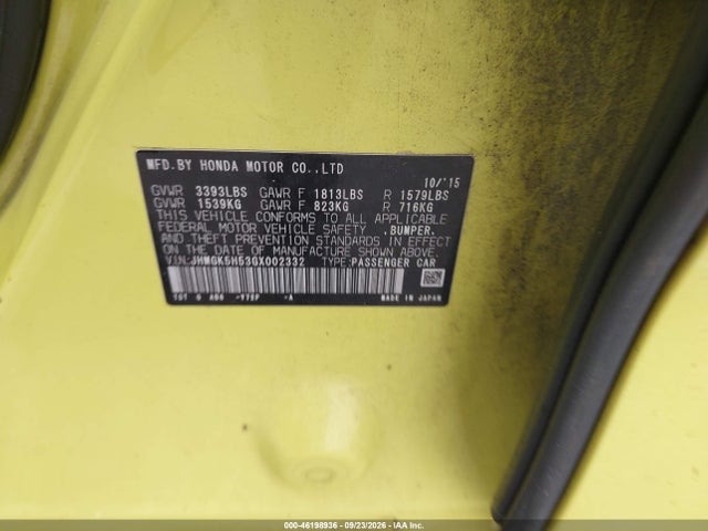 Aukcja sprzedaży 2016 Honda Fit Lx, vin: JHMGK5H53GX002332, numer aukcji: 46198936