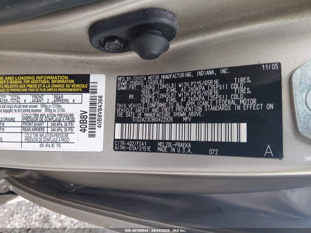 Продаж на аукціоні авто 2006 Toyota Sienna Le, vin: 5TDZA23C96S422926, номер лоту: 46198944
