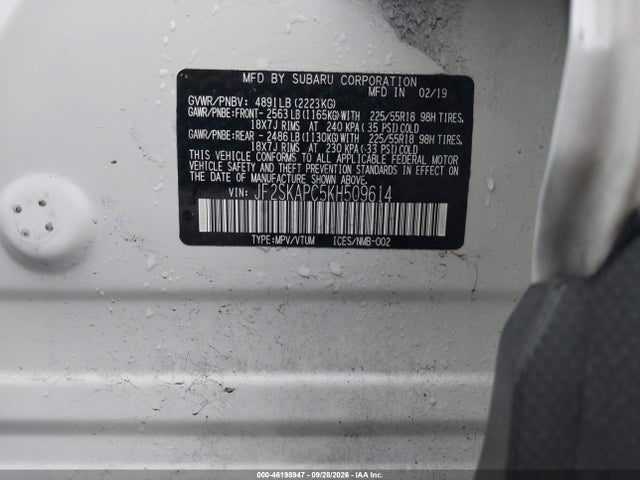 Продажа на аукционе авто 2019 Subaru Forester Sport, vin: JF2SKAPC5KH509614, номер лота: 46198947