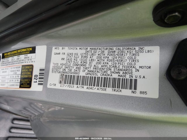 Aukcja sprzedaży 2008 Toyota Tacoma Prerunner V6, vin: 5TETU62N88Z549860, numer aukcji: 46198965
