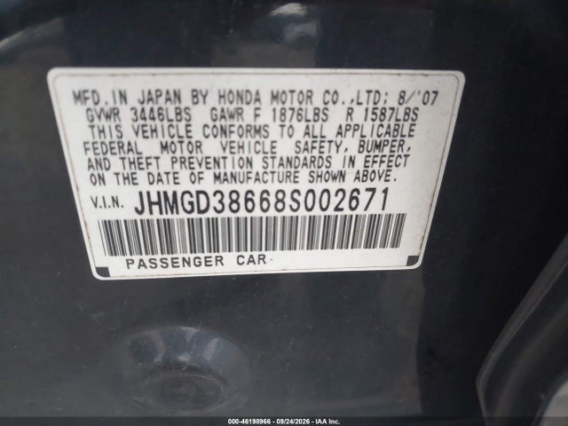 Продажа на аукционе авто 2008 Honda Fit Sport, vin: JHMGD38668S002671, номер лота: 46198966