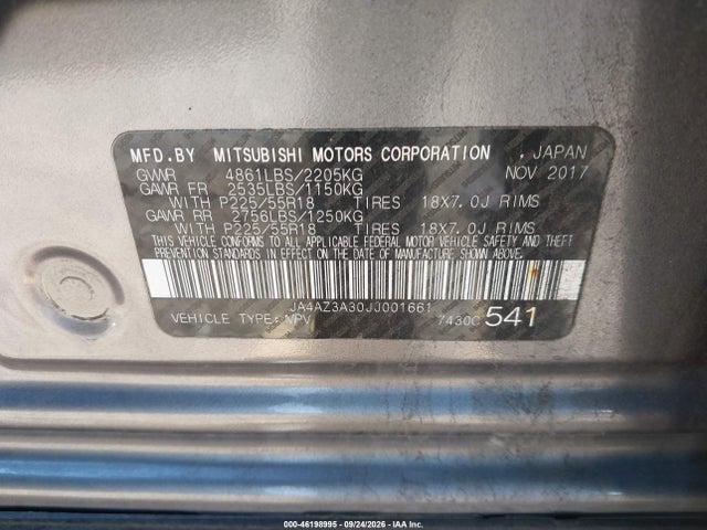 Aukcja sprzedaży 2018 Mitsubishi Outlander Se, vin: JA4AZ3A30JJ001661, numer aukcji: 46198995