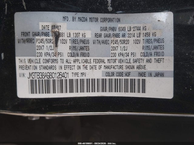 Продаж на аукціоні авто 2008 Mazda Cx-9 Grand Touring, vin: JM3TB38A980126401, номер лоту: 46199001