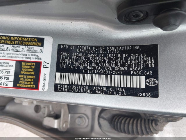Продажа на аукционе авто 2016 Toyota Camry Se, vin: 4T1BF1FK3GU172642, номер лота: 46199005