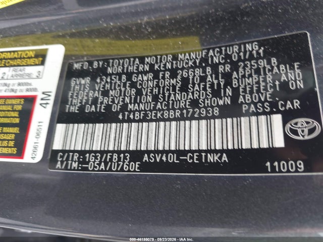 Aukcja sprzedaży 2011 Toyota Camry Le, vin: 4T4BF3EK8BR172938, numer aukcji: 46199079