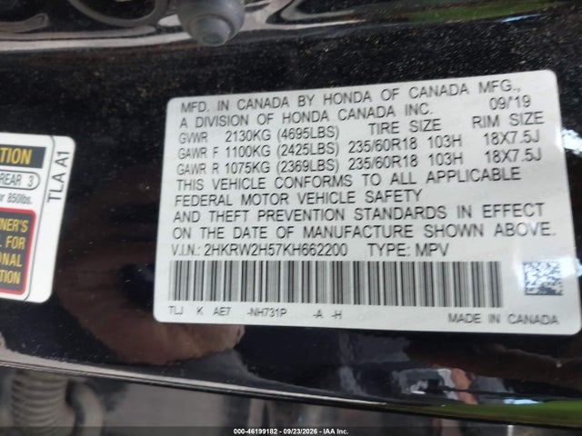 Продажа на аукционе авто 2019 Honda Cr-v Ex, vin: 2HKRW2H57KH662200, номер лота: 46199182