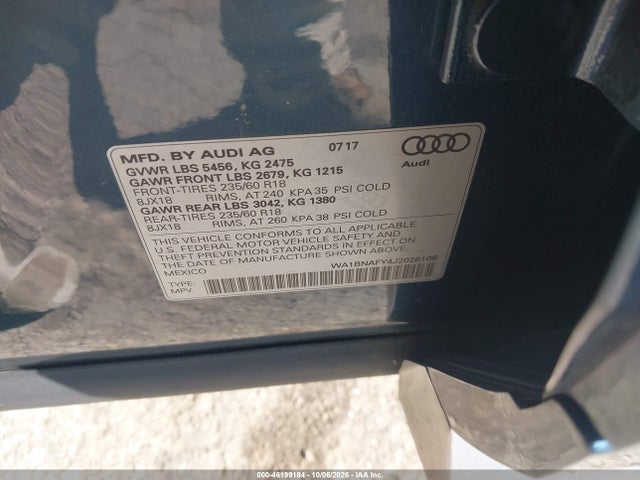 Продаж на аукціоні авто 2018 Audi Q5 2.0t Premium/2.0t Tech Premium, vin: WA1BNAFY4J2028106, номер лоту: 46199184
