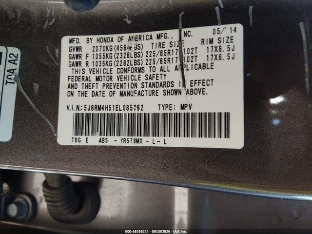 Продаж на аукціоні авто 2014 Honda Cr-v Ex, vin: 5J6RM4H51EL085062, номер лоту: 46199231