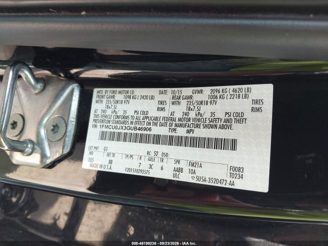 2016 Ford Escape Titanium მანქანა იყიდება აუქციონზე, vin: 1FMCU0JX3GUB46906, აუქციონის ნომერი: 46199238