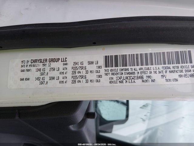2012 Jeep Liberty Sport მანქანა იყიდება აუქციონზე, vin: 1C4PJLAK3CW216486, აუქციონის ნომერი: 46199251