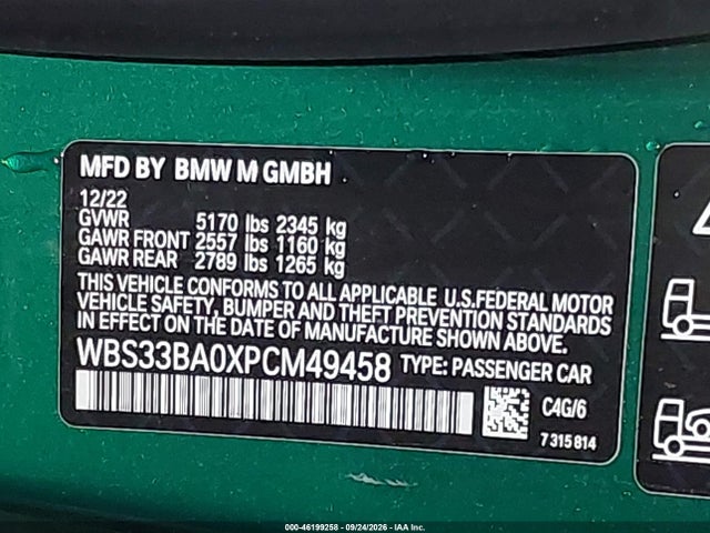 46199258 :رقم المزاد ، WBS33BA0XPCM49458 vin ، 2023 Bmw M4 Competition Xdrive مزاد بيع