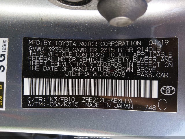 Продажа на аукционе авто 2020 Toyota Corolla Le, vin: JTDHPRAE8LJ037678, номер лота: 46199264