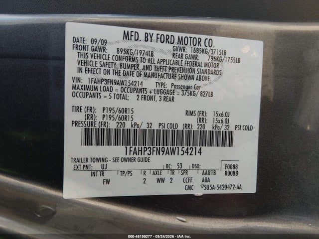 Aukcja sprzedaży 2010 Ford Focus Se, vin: 1FAHP3FN9AW154214, numer aukcji: 46199277