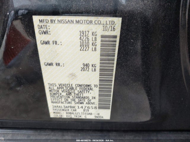 Aukcja sprzedaży 2017 Nissan Altima 2.5 S, vin: 1N4AL3AP8HC147658, numer aukcji: 46199279