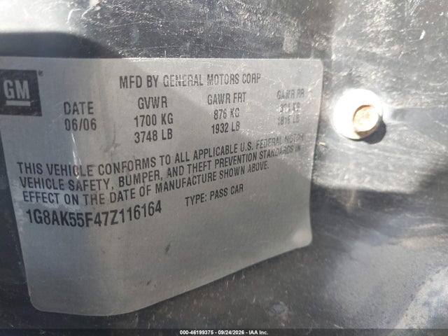 Auction sale of the 2007 Saturn Ion Ion 3, vin: 1G8AK55F47Z116164, lot number: 46199375