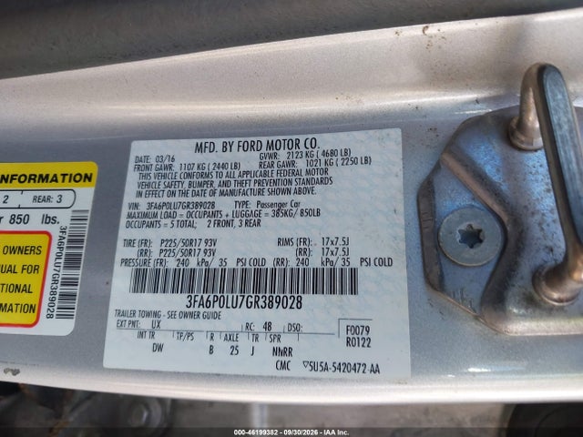 Продажа на аукционе авто 2016 Ford Fusion Hybrid Se, vin: 3FA6P0LU7GR389028, номер лота: 46199382