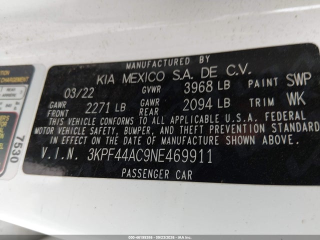 Aukcja sprzedaży 2022 Kia Forte Gt, vin: 3KPF44AC9NE469911, numer aukcji: 46199386