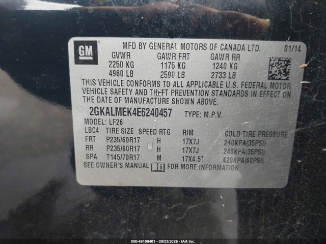 Aukcja sprzedaży 2014 Gmc Terrain Sle-1, vin: 2GKALMEK4E6240457, numer aukcji: 46199401