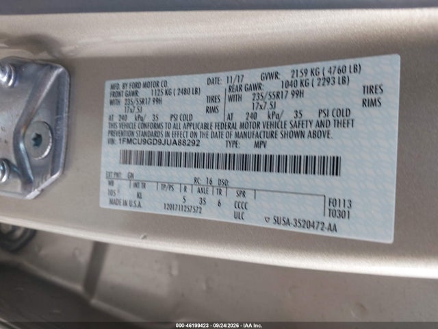 46199423 :رقم المزاد ، 1FMCU9GD9JUA88292 vin ، 2018 Ford Escape Se مزاد بيع