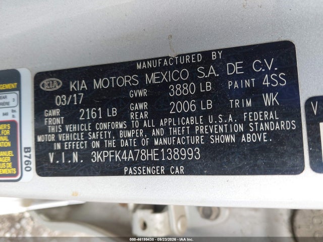 Продаж на аукціоні авто 2017 Kia Forte Lx, vin: 3KPFK4A78HE138993, номер лоту: 46199430