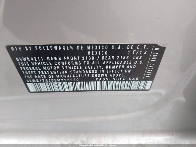 Aukcja sprzedaży 2014 Volkswagen Jetta 1.8t Se, vin: 3VWB17AJ6EM396930, numer aukcji: 46199528