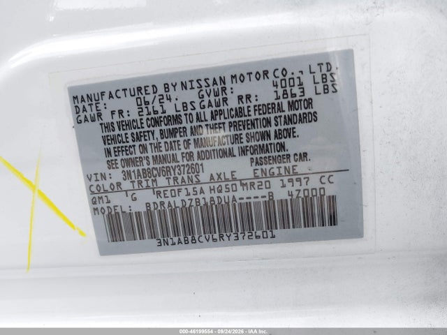 Aukcja sprzedaży 2024 Nissan Sentra Sv Xtronic Cvt, vin: 3N1AB8CV6RY372601, numer aukcji: 46199554