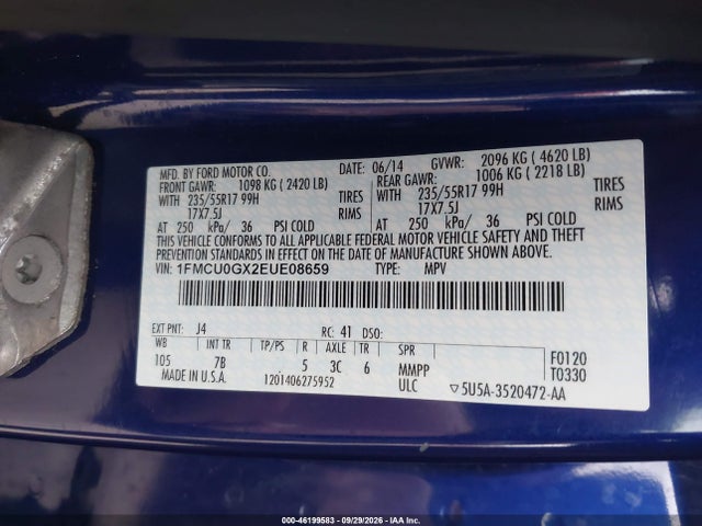 Ford ESCAPE SE 2014 1FMCU0GX2EUE08659 Image 9