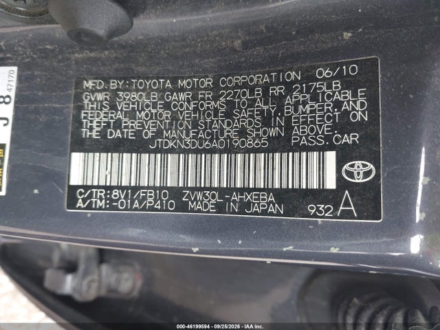 Aukcja sprzedaży 2010 Toyota Prius Ii, vin: JTDKN3DU6A0190865, numer aukcji: 46199594